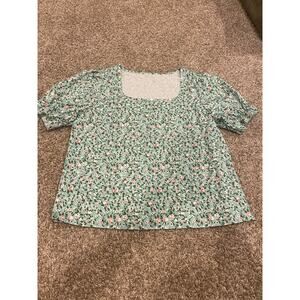 Green floral blouse